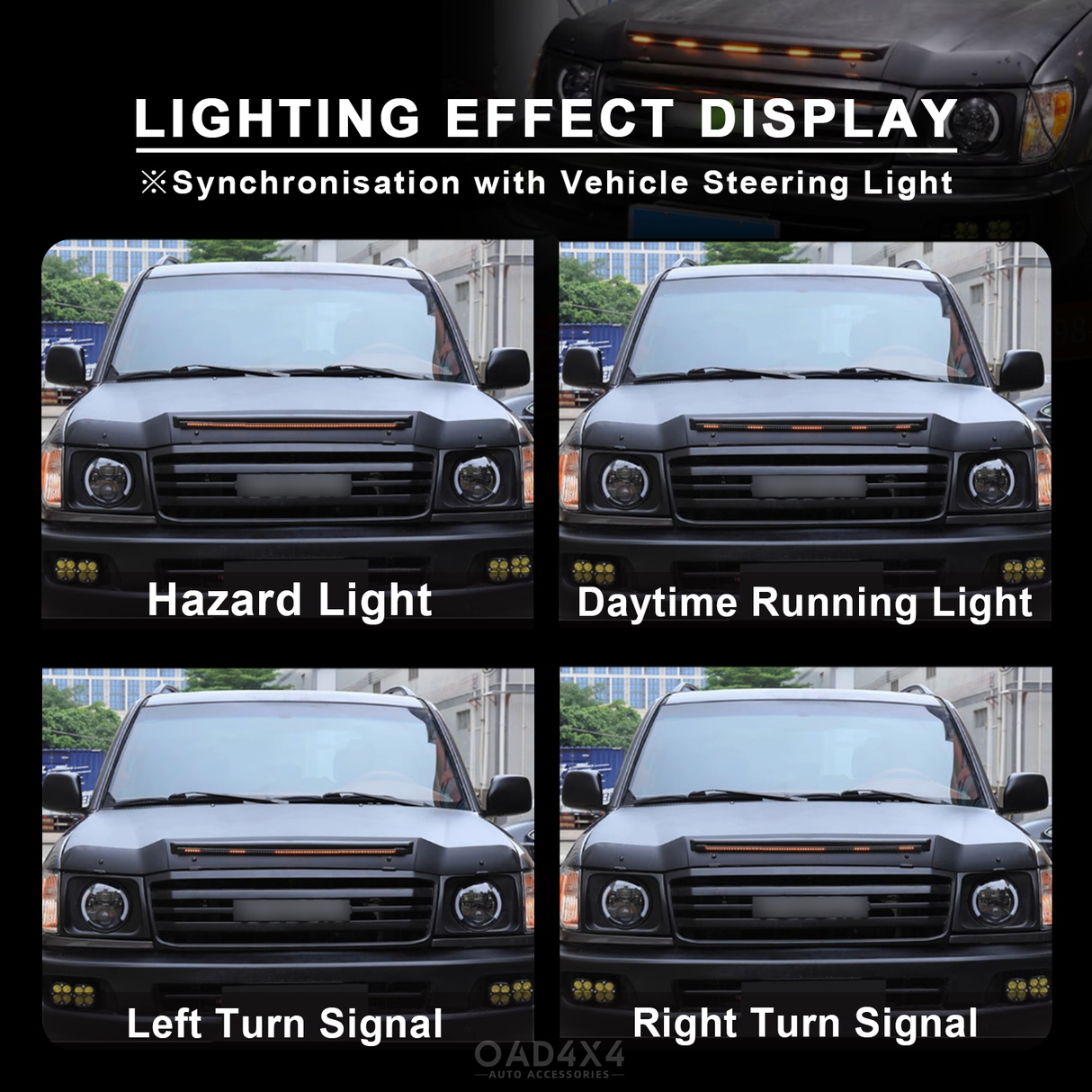 Bonnet Protector with LED Lights for Toyota Land Cruiser 100 1998-2007