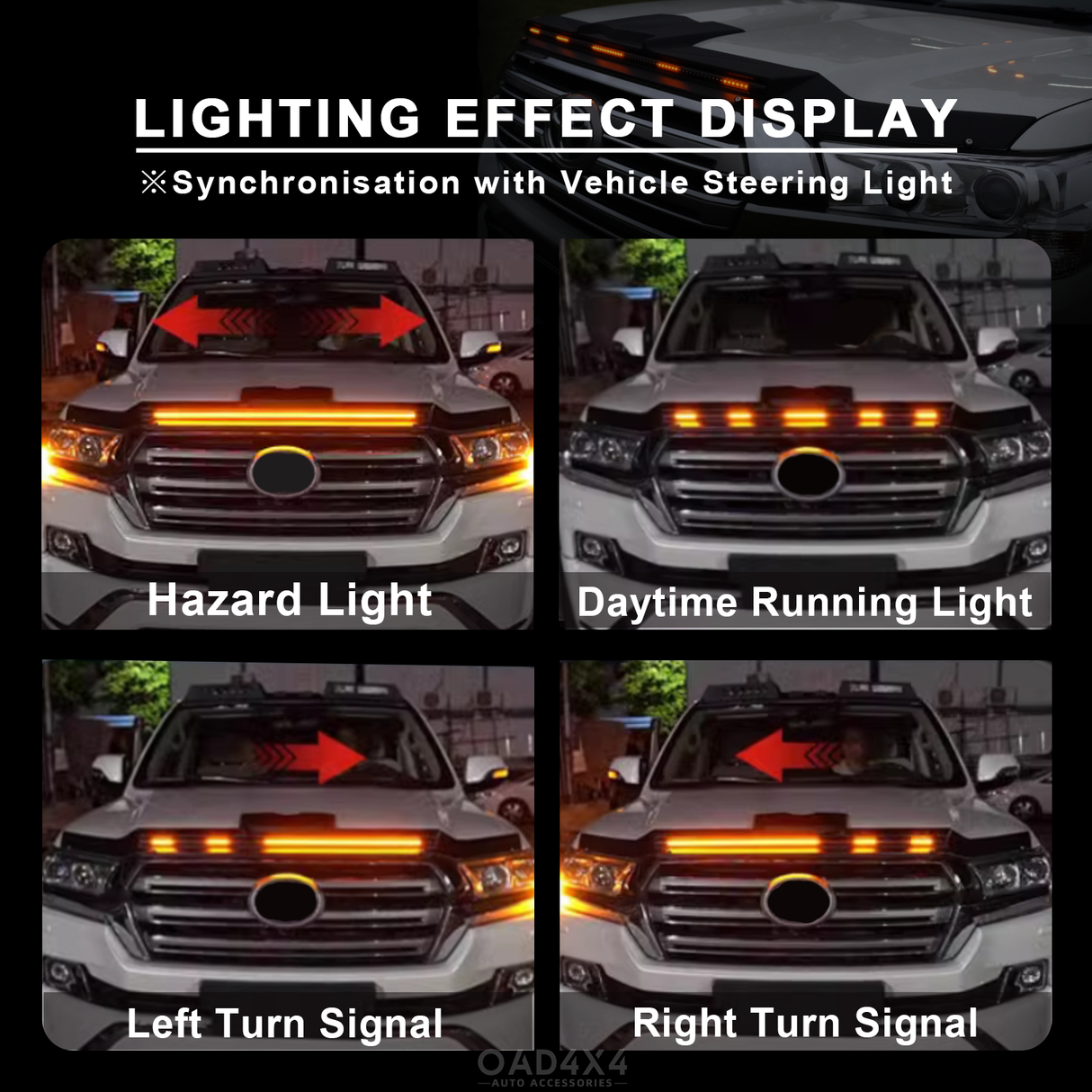 Bonnet Protector with LED Lights for Toyota Land Cruiser 200 2016-2021