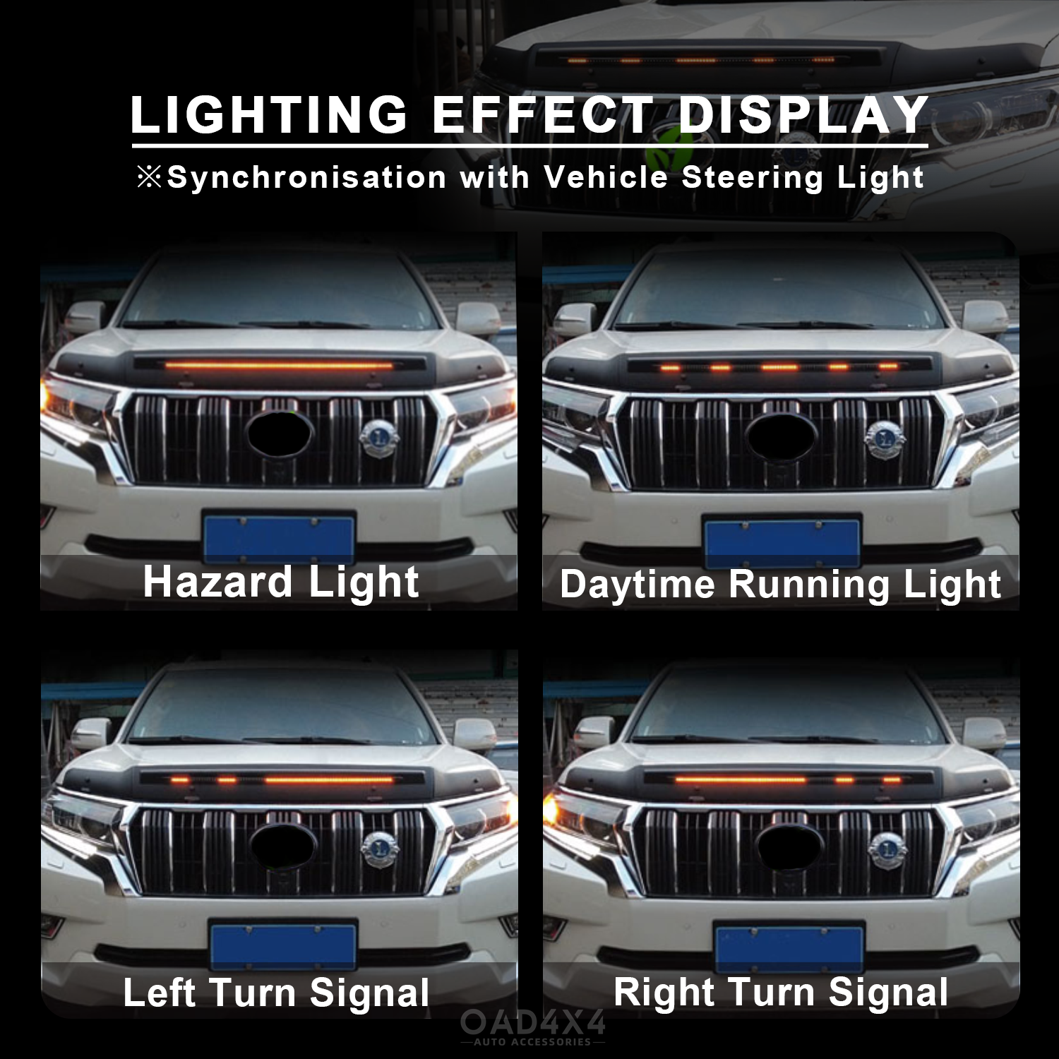 Bonnet Protector with LED Lights for Toyota Land Cruiser Prado 150 2018-2024