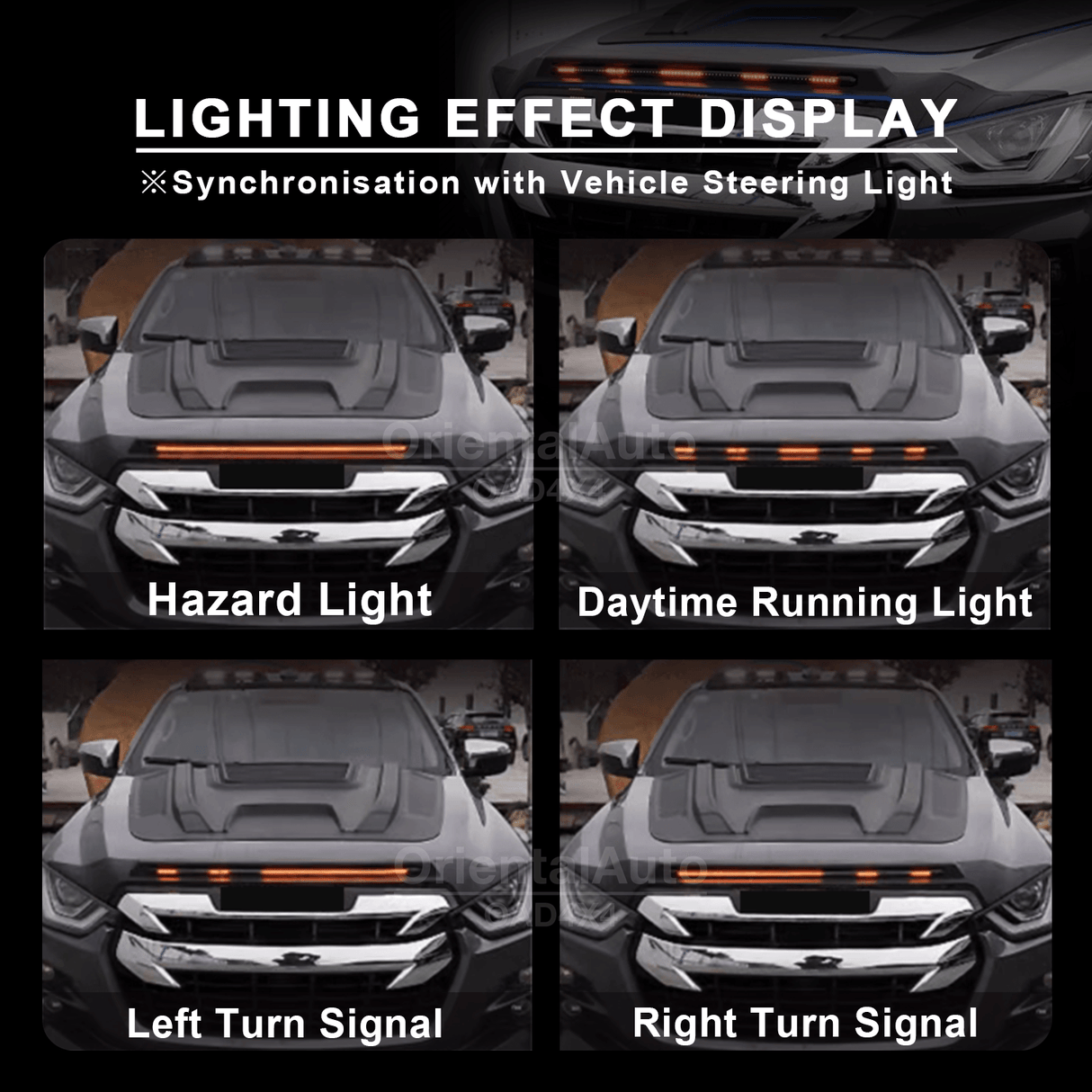 Bonnet Protector with LED Lights for ISUZU DMAX D-MAX 2020-Onwards