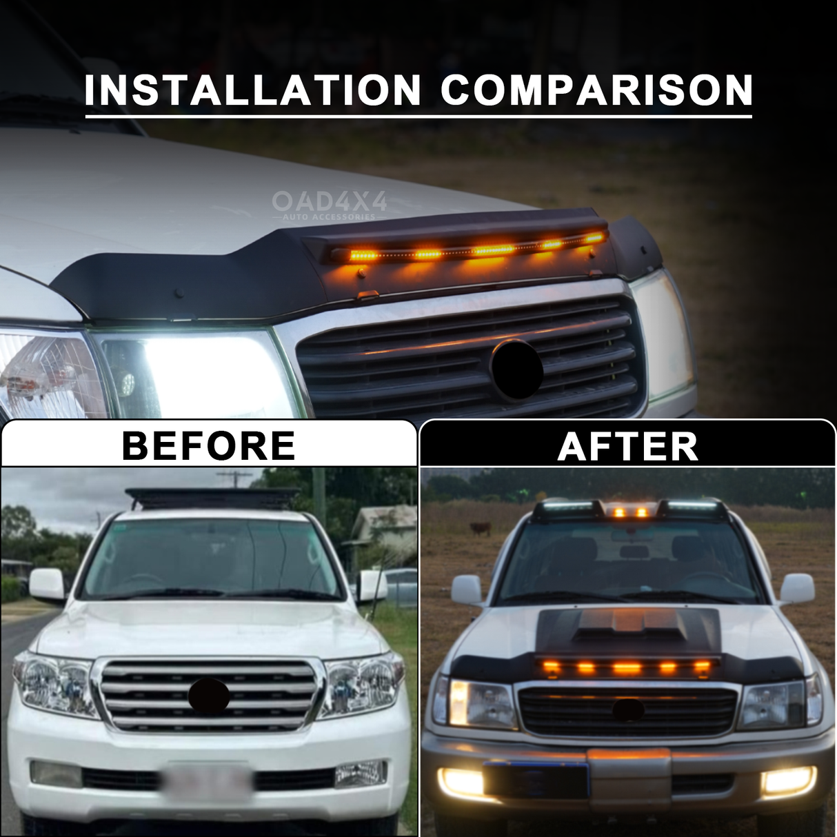 Bonnet Protector with LED Lights for Toyota Land Cruiser 100 1998-2007