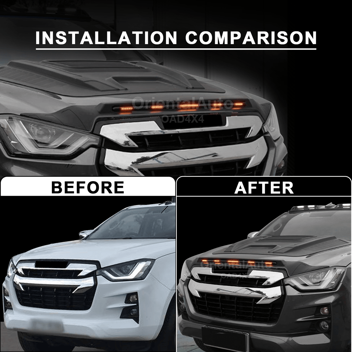 Bonnet Protector with LED Lights for ISUZU MU-X MUX 2021-Onwards