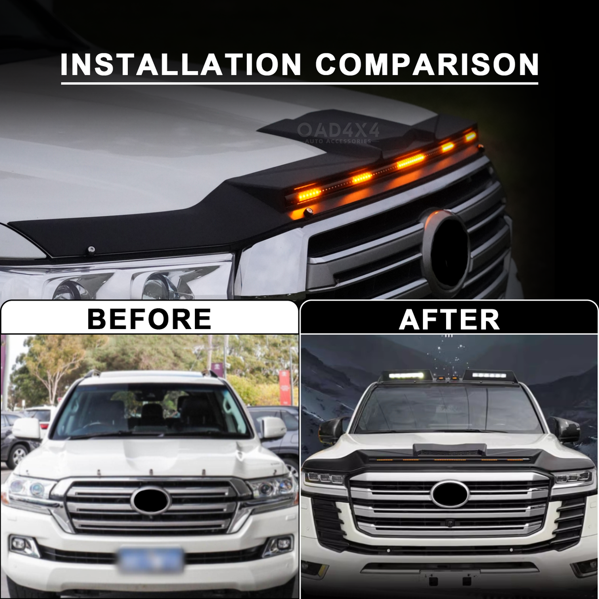 Bonnet Protector with LED Lights for Toyota Land Cruiser 200 2016-2021