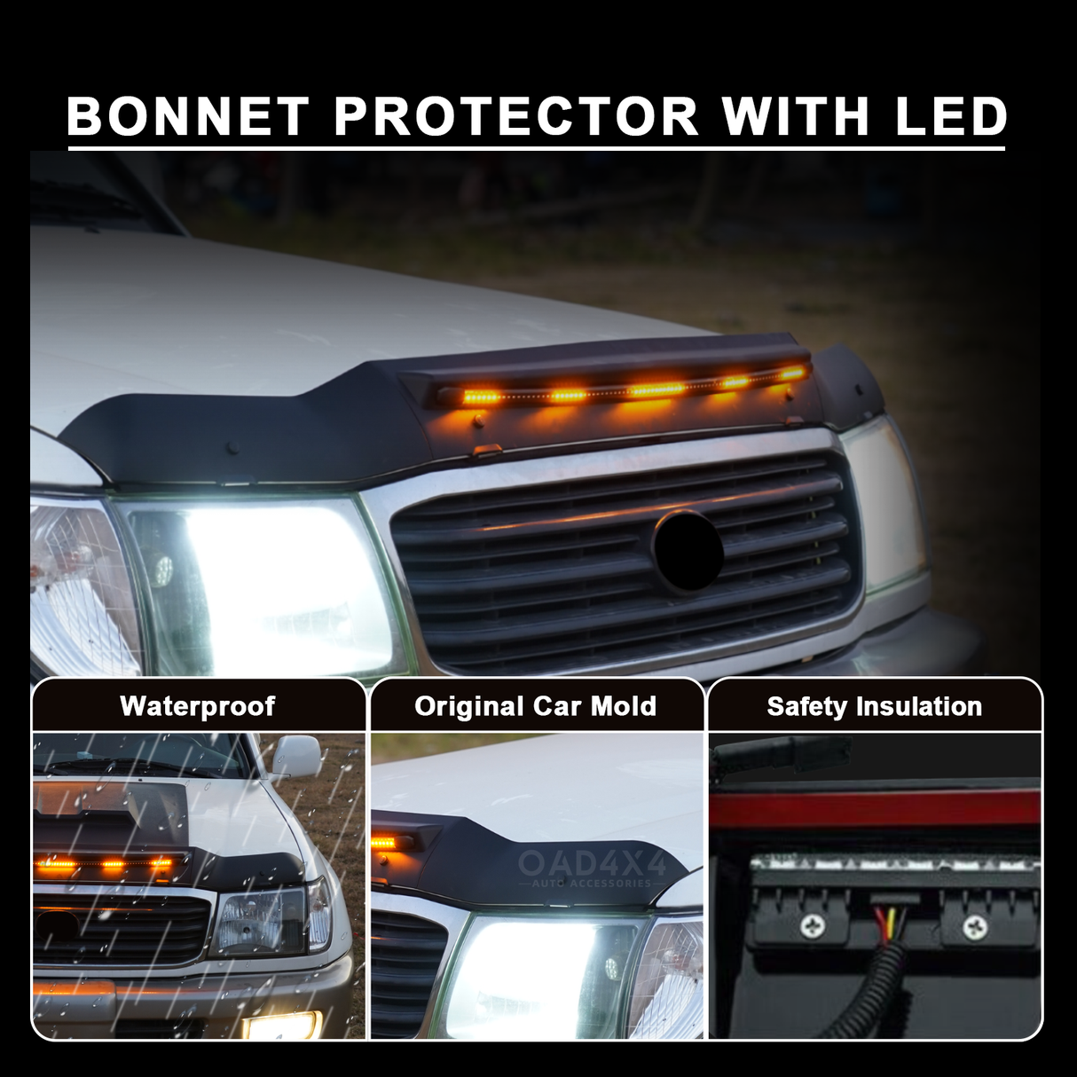 Bonnet Protector with LED Lights for Toyota Land Cruiser 100 1998-2007