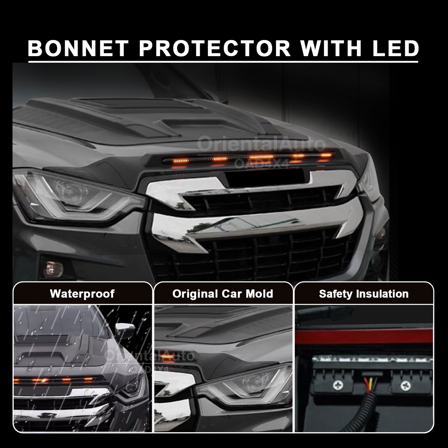LED Light Bonnet Protector Hood Protector for ISUZU DMAX D-MAX 2020-Onwards