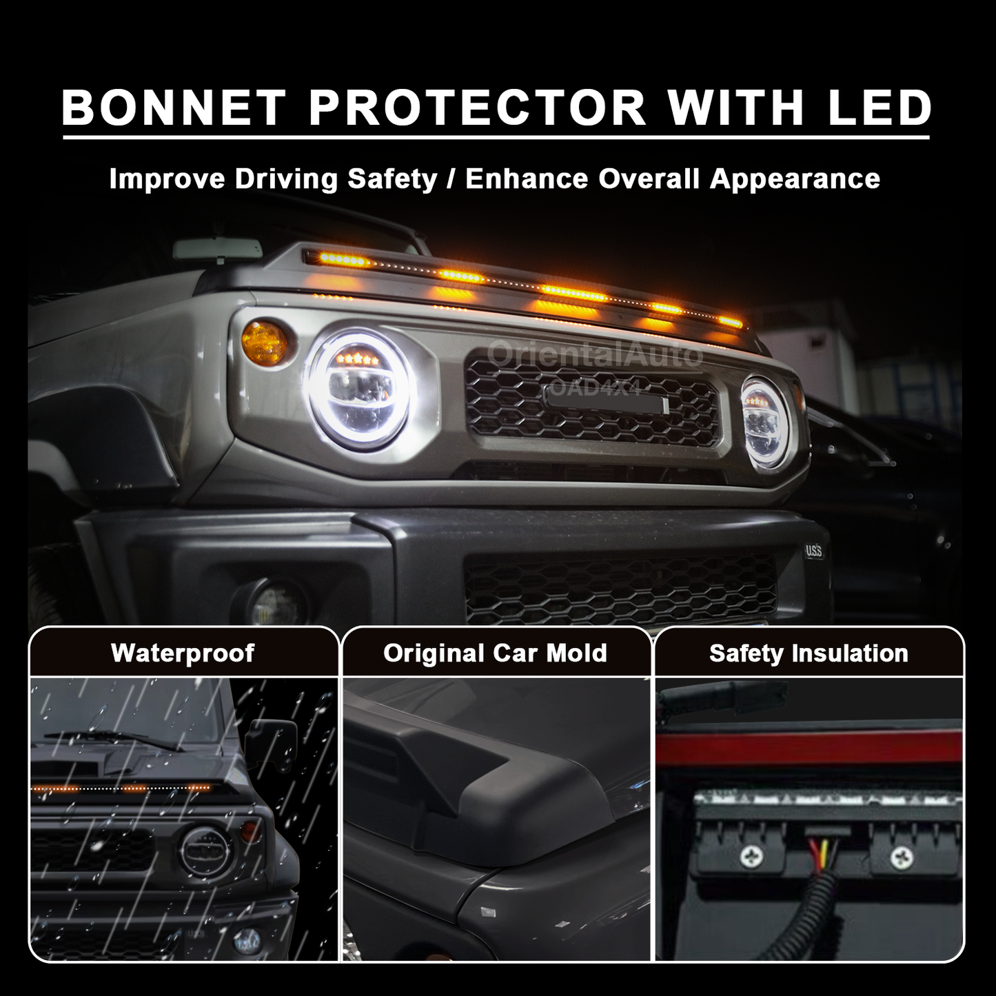 LED Light Bonnet Protector Hood Guard for Suzuki Jimny 2018-Onwards