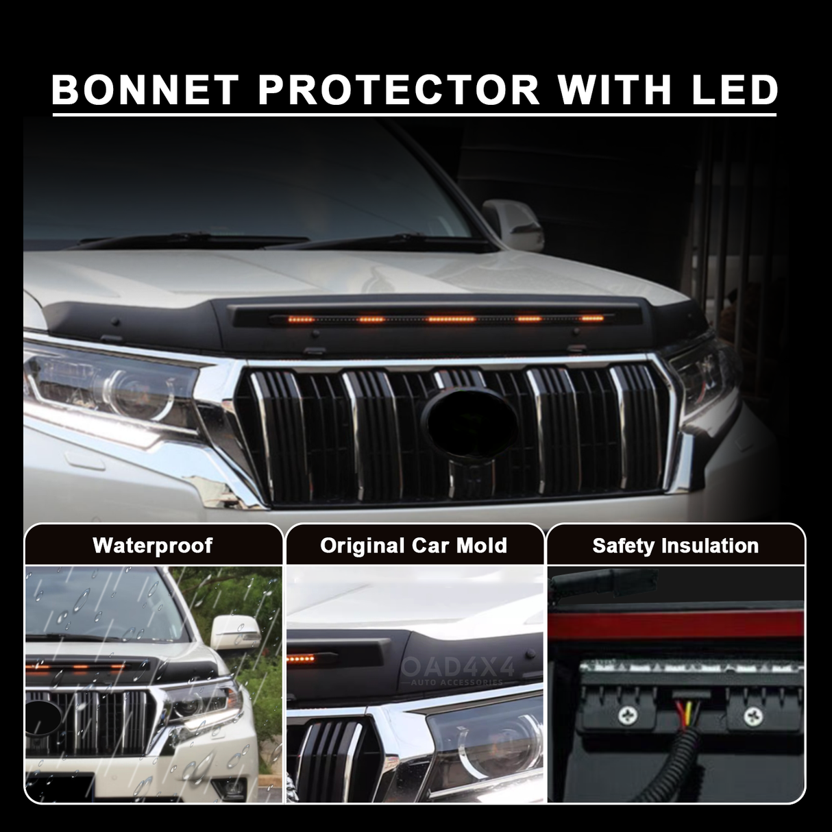 Bonnet Protector with LED Lights for Toyota Land Cruiser Prado 150 2018-2024