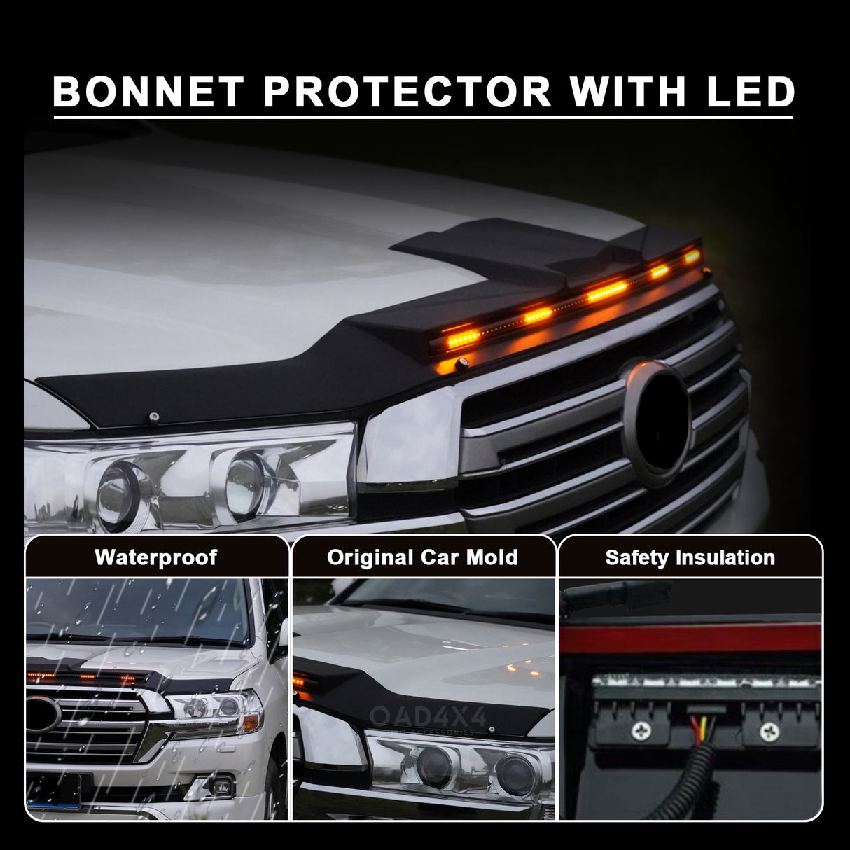 Bonnet Protector with LED Lights for Toyota Land Cruiser 200 2016-2021