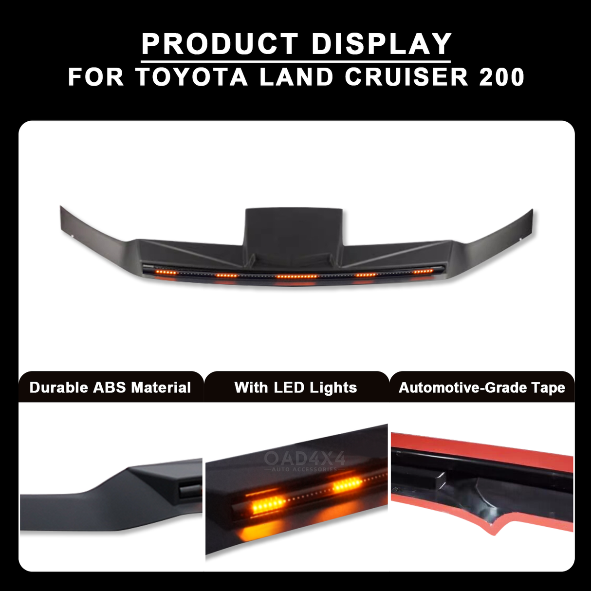 Bonnet Protector with LED Lights for Toyota Land Cruiser 200 2016-2021