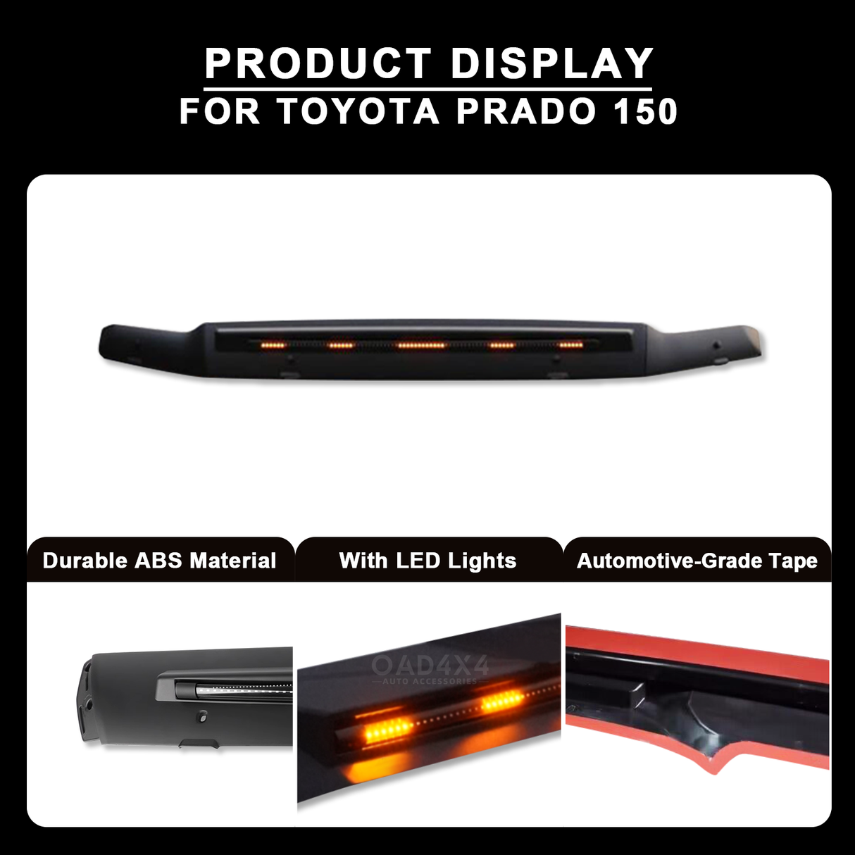 Bonnet Protector with LED Lights for Toyota Land Cruiser Prado 150 2018-2024