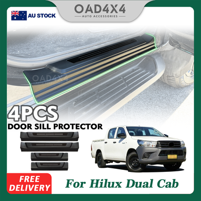 Black Door Sill Protector for Toyota Hilux 2015-Onwards Stainless Steel Scuff Plates Door Sills Protector