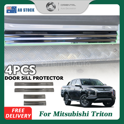 Silver Door Sill Protector for Mitsubishi Triton Dual Cab 2015-2024 Stainless Steel Scuff Plates Door Sills Protector