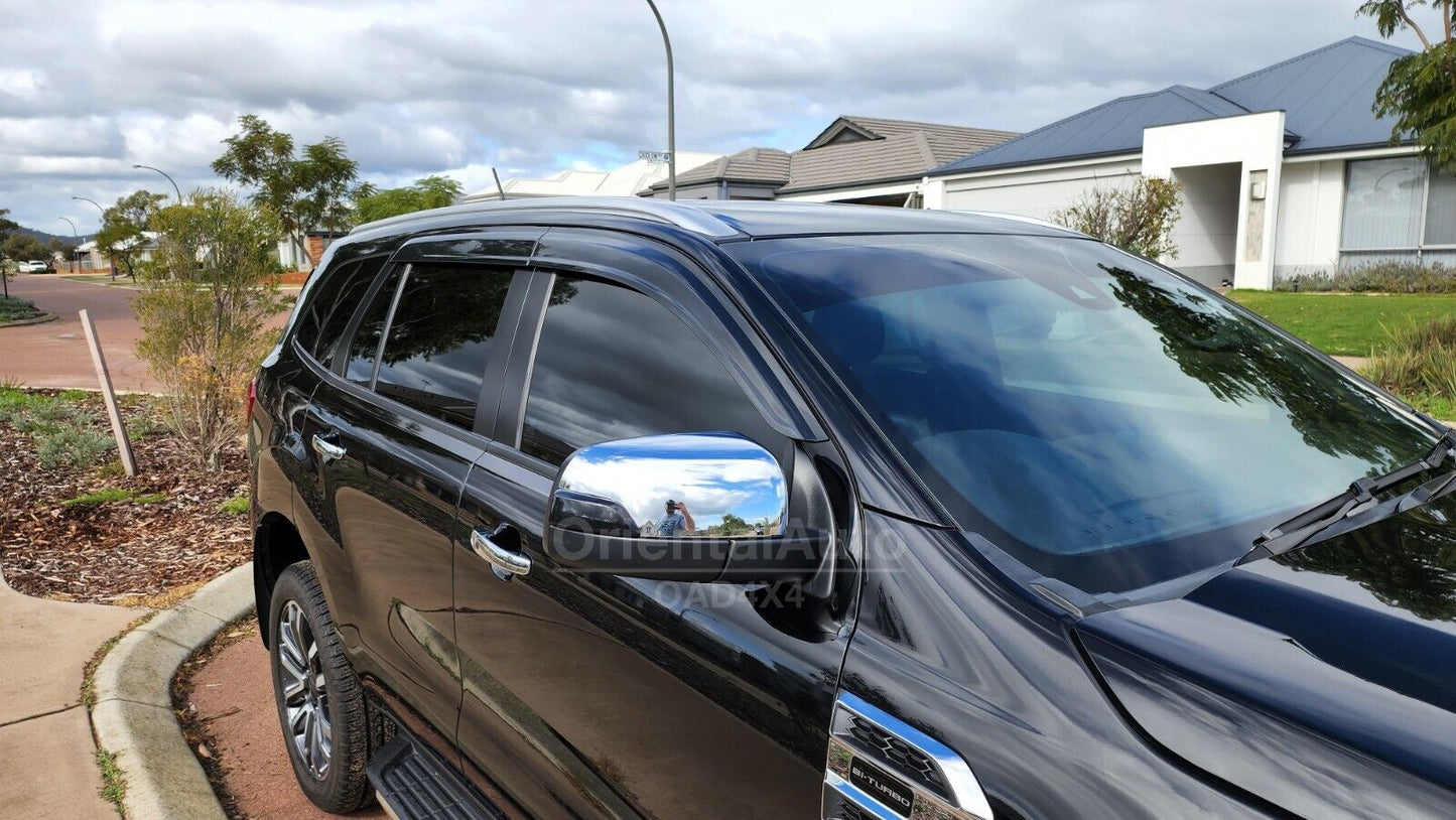 Injection Weathershields & Black Door Sills Protector For Ford Everest UA / UA II Series 2015-2022 Weather Shields Window Visor + Stainless Steel Scuff Plates