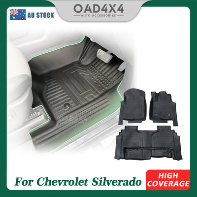 5D TPE Car Floor Mats for Chevrolet Silverado 1500 T1 Series 2020-Onwards WITHOUT Storage Room Door Sill Covered Floor Liner
