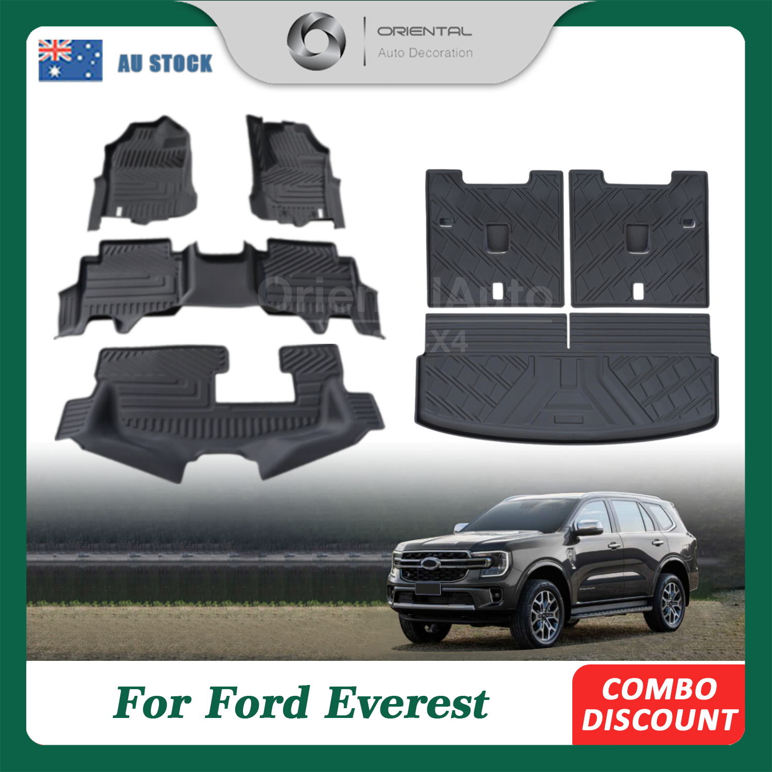 3Rows Floor Mats 3pcs Cargo Mat fit Ford Everest 2022 Next Gen