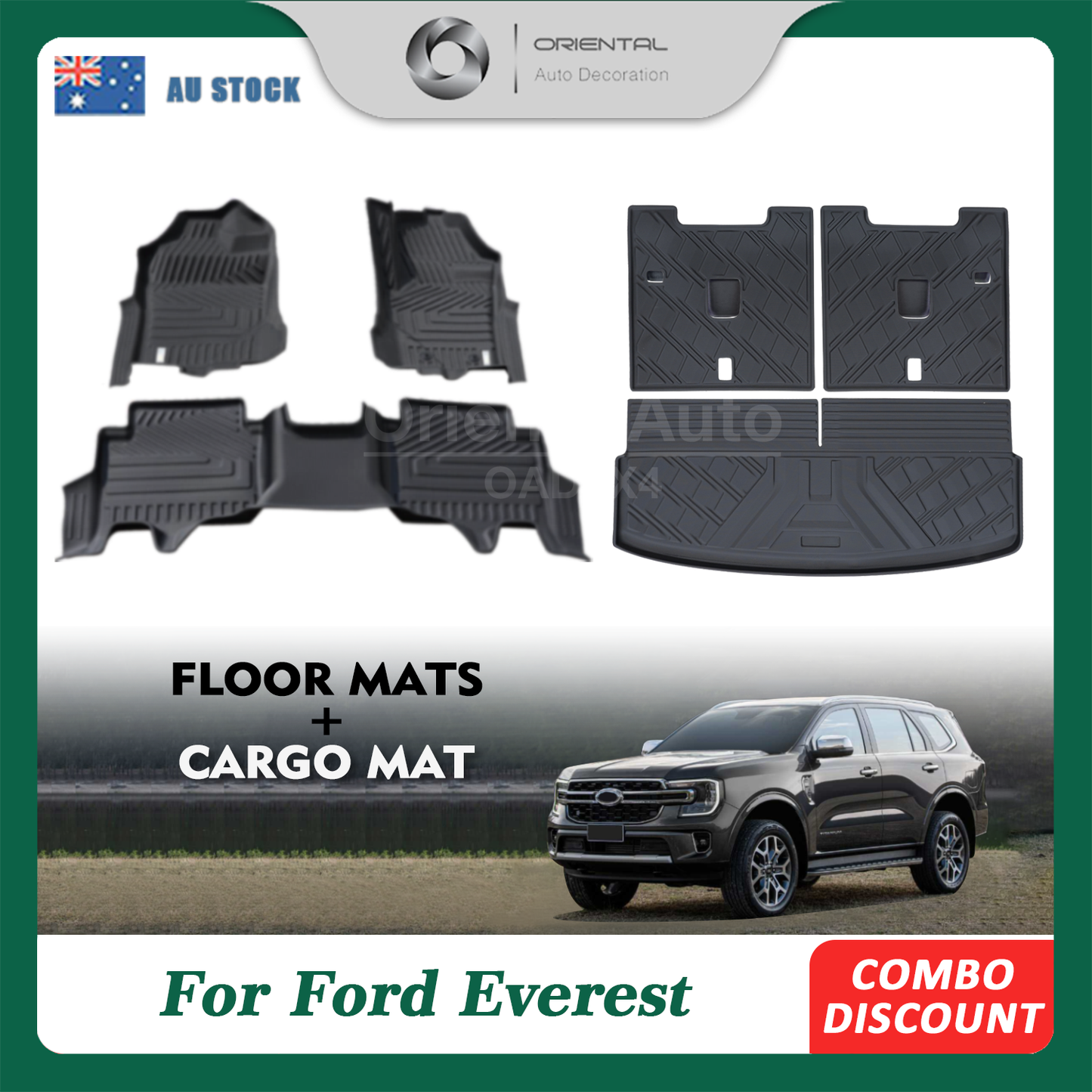 5D TPE Floor Mats & 3pcs Cargo Mat Boot Mat fit Ford Everest Next-Gen 2022-Onwards 7 Seater Tailored Door Sill Covered Car Mats