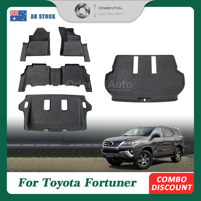 3 Rows 5D TPE Floor Mats & 3D Cargo Mat Boot Mat for Toyota Fortuner 2015-Onwards Tailored Door Sill Covered Floor Mat Liner