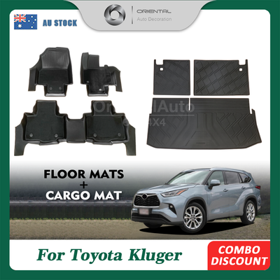 Detachable Carpet Floor Mats & 3D Cargo Mat for Toyota Kluger Grande 2021-Onwards Door Sills Covered Car Mats + Boot Mat