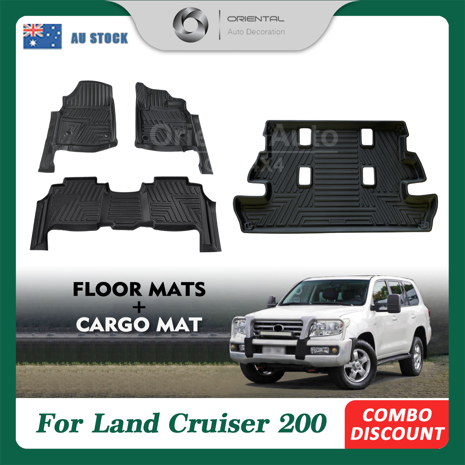 2 Rows Floor Mats 3D Cargo Mat Boot Mat for Toyota Landcruiser
