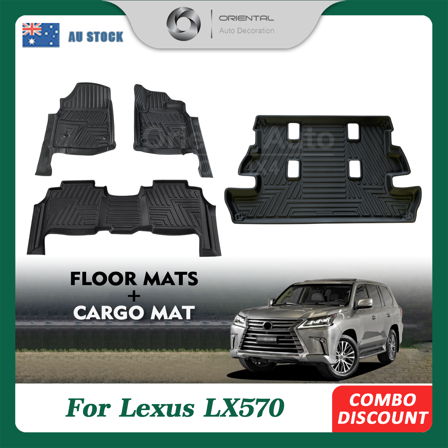 OAD 2 Rows Floor Mats & 3D Cargo Mat Boot Mat for Lexus LX570 2013202 OAD4X4 Accessories