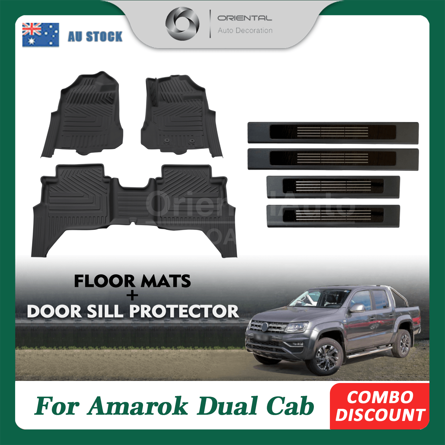 5D Floor Mats & Black Door Sills Protector For Volkswagen Amarok NF Se