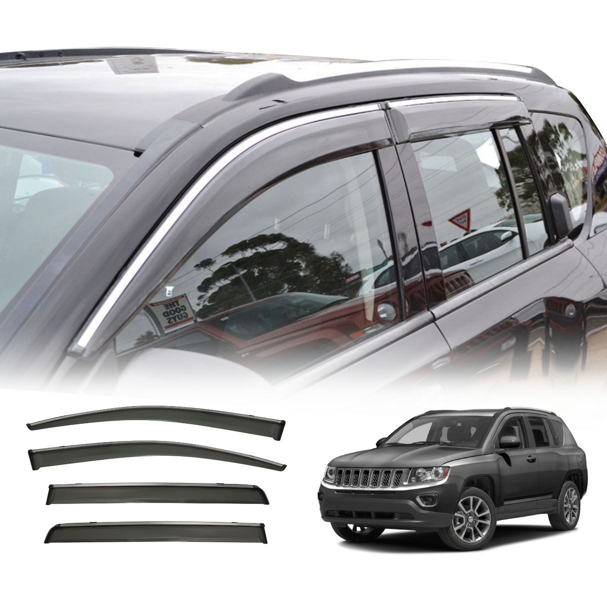 Stainless Edge Weather Shields for Jeep Compass 2007-2017