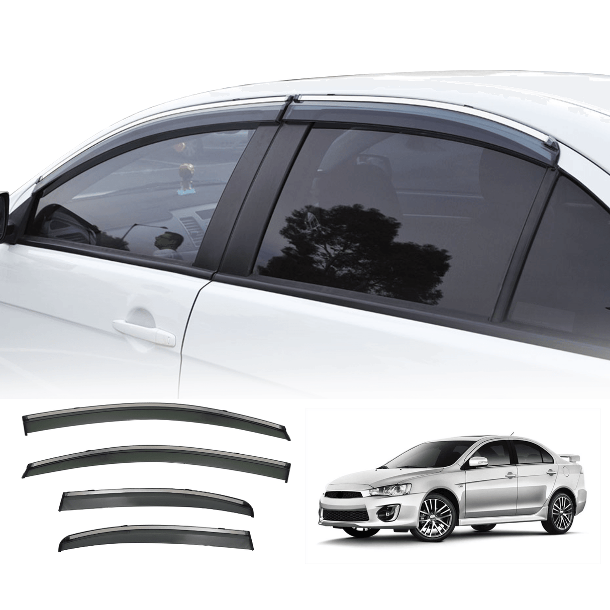 Stainless Edge Weather Shields for Mitsubishi Lancer CJ CF 2007-2017