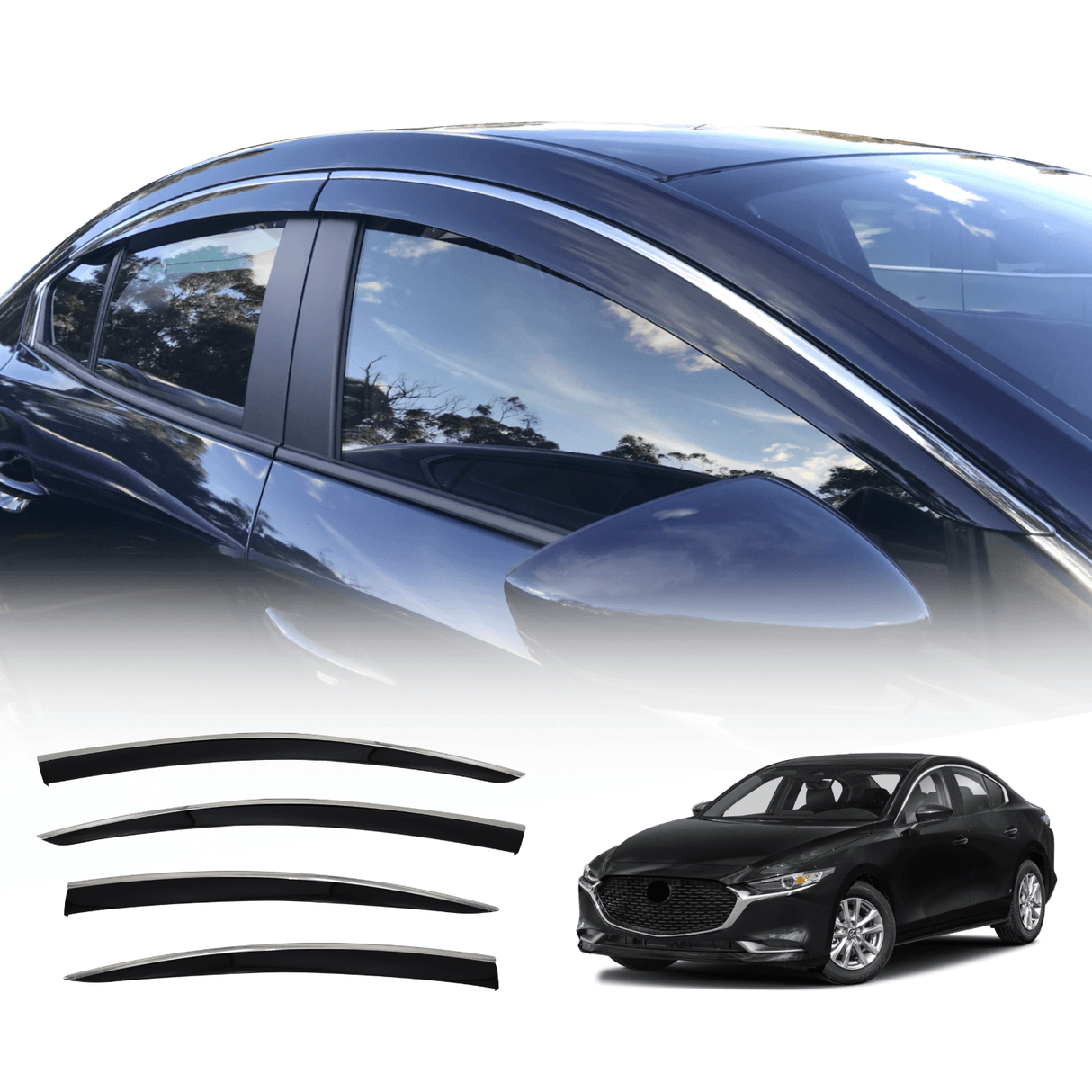 Stainless Edge Weather Shields for Mazda 3 Sedan BP 2019-Onwards
