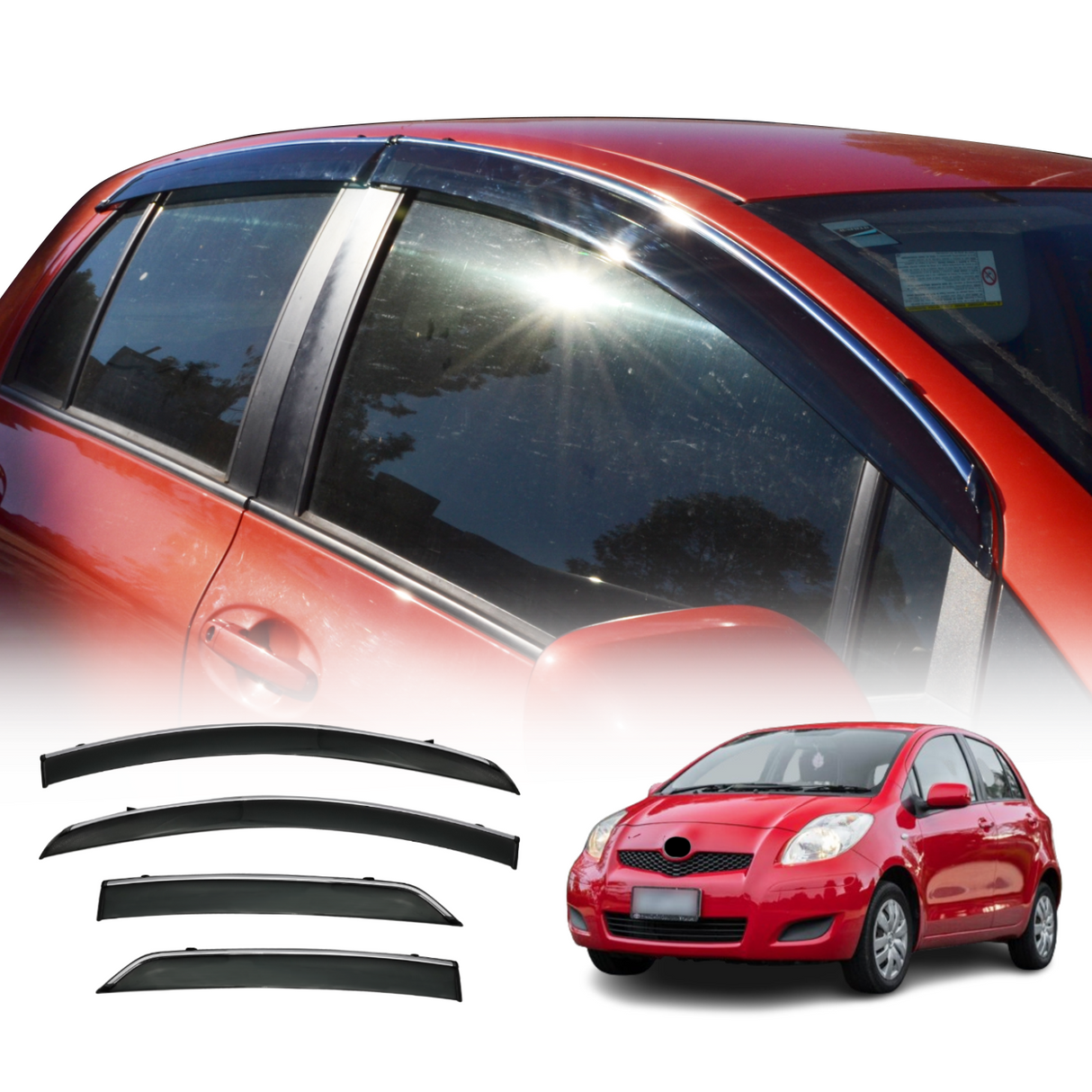 Stainless Edge Weather Shields for Toyota Yaris Hatch 2005-2011