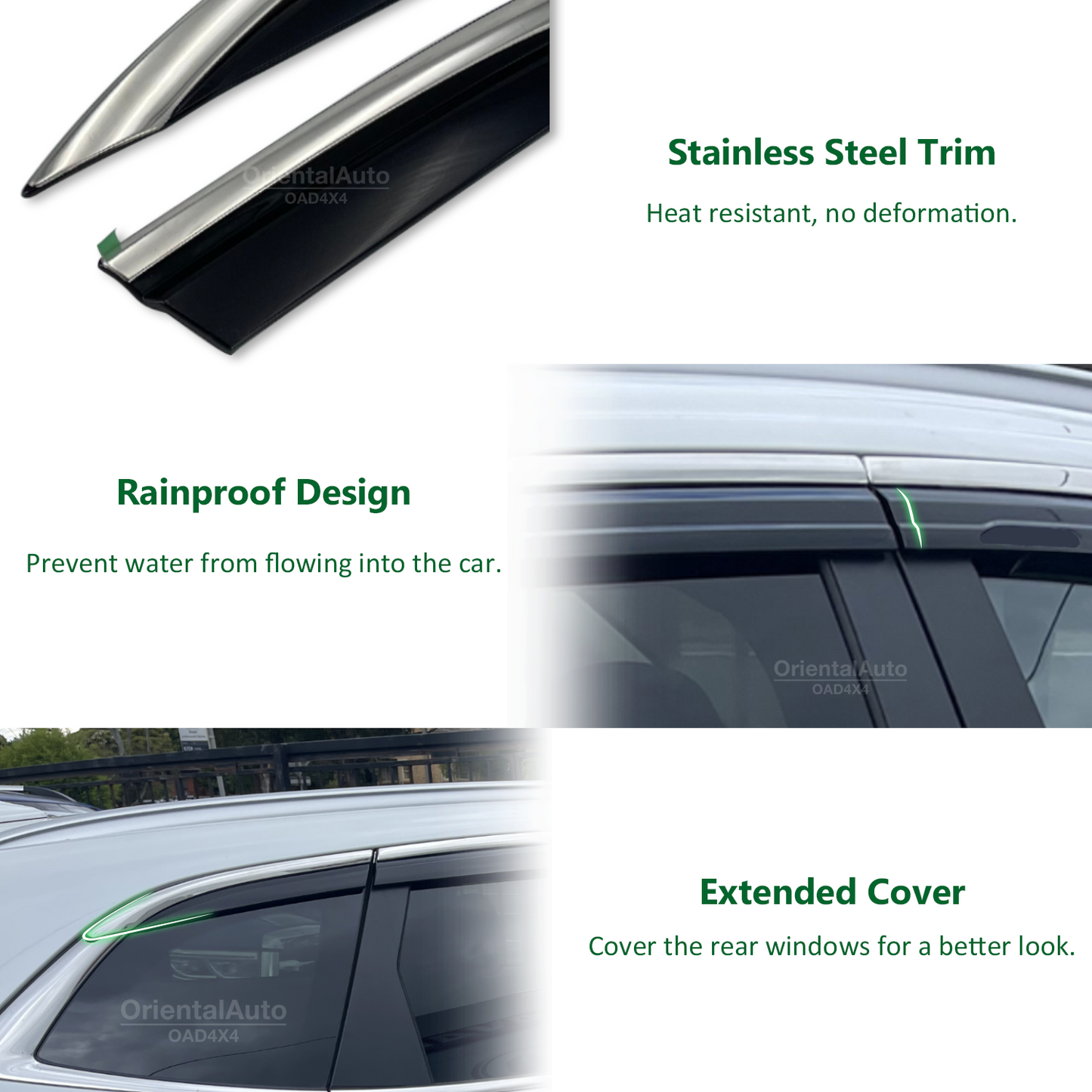 Injection 6pcs Stainless Weathershields & 3D TPE Cargo Mat 3pcs for Mitsubishi Outlander ZM Series 7 Seats 2021-Onwards Weather Shields Window Visor Boot Liner Trunk Mat