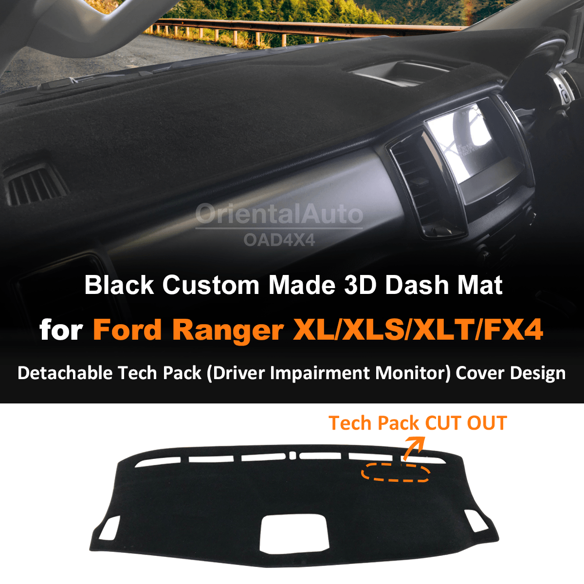 Car Dash Mat for Ford Ranger XL/XLS/XLT/FX4 2015-2022