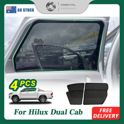 4PCS Magnetic Sun Shade for Toyota Hilux Dual Cab 2015-Onwards Window Sun Shades UV Protection Mesh Cover