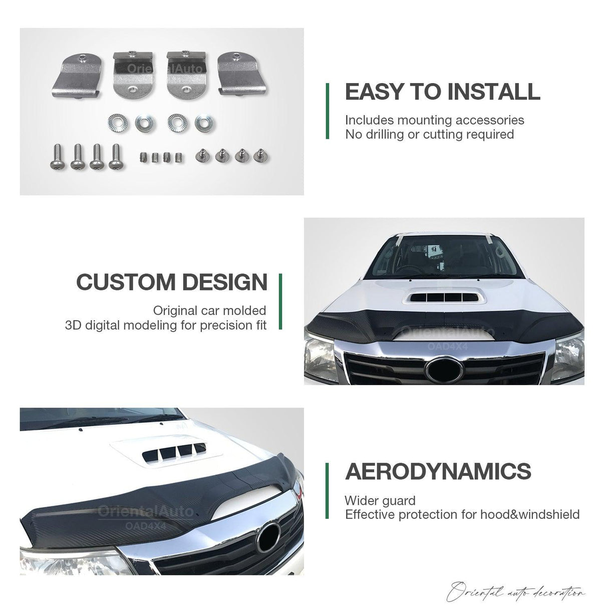 Bonnet Protector & Injection Weathershields for Toyota Hilux Dual Cab 2011-2015