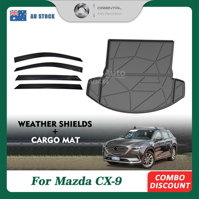 Injection Weather Shields & 3D TPE Cargo Mat for Mazda CX9 CX-9 2016-Onwards Weather Shields Window Visor Boot Mat