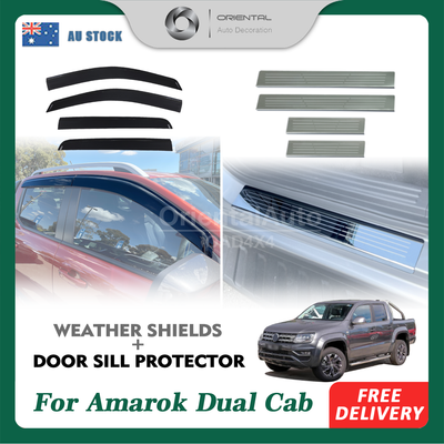 Pre-order Injection Weather Shields & Stainless Door Sills For Volkswagen All-New Amarok Dual Cab NF Series 2023-Onwards MY23 Weathershields Window Visor Scuff Plates