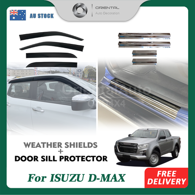 Injection Weather Shields & Stainless Steel Door Sills For ISUZU DMAX D-MAX Dual Cab 2020-Onwards Window Visors Weathershield Scuff Plates