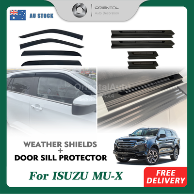 Injection Weather Shields & Black Door Sills Protector for ISUZU MUX MU-X 2021-Onwards Window Visors Weathershield Scuff Plates