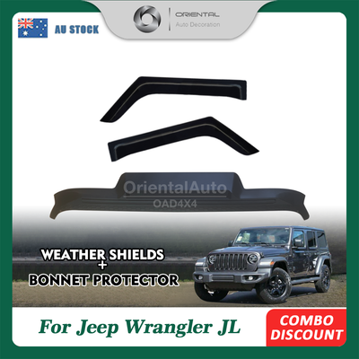 Injection Modeling Bonnet Protector & NEW Luxury 2pcs Weathershield for Jeep Wrangler JL Series 2 Door 2018-Onwards Weather Shields Window Visor + Hood Protector Bonnet Guard