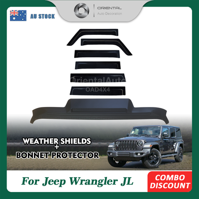 Injection Modeling Bonnet Protector & NEW Luxury Weathershield for Jeep Wrangler JL Series 2018-Onwards 6pcs Weather Shields Window Visor + Hood Protector Bonnet Guard