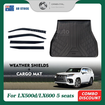 Injection Weathershields & 3D Cargo Mat for Lexus LX500d/LX600 LX Series 5 Seats 2021-Onwards Weather Shields Window Visor Boot Mat