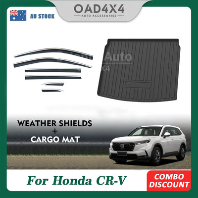 Injection Stainless 6pcs Weathershields & Cargo Mat For Honda CRV CR-V RS Series 2023-Onwards Weather Shields Window Visor + Boot Liner Trunk Mat