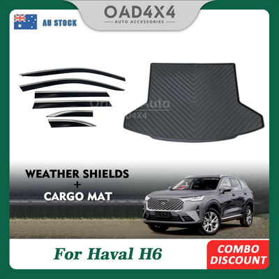 Injection Stainless 6pcs Weathershields & 3D TPE Cargo Mat for Haval H6 B01 series 2021-Onwards Weather Shields Window Visor Boot Matndow visor Boot Mat