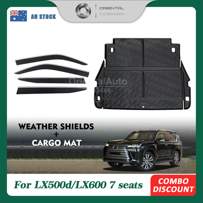 Injection Stainless Weathershields & 3D Cargo Mat for Lexus LX500d LX600 7 Seats 2021-Onwards Weather Shields Window Visor Boot Mat