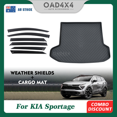 Luxury 6pcs Weather Shields & 3D TPE Cargo Mat for KIA Sportage NQ5 GT-line / SX+ 2021-OnwardsWeather shields  window visor  Boot Mat