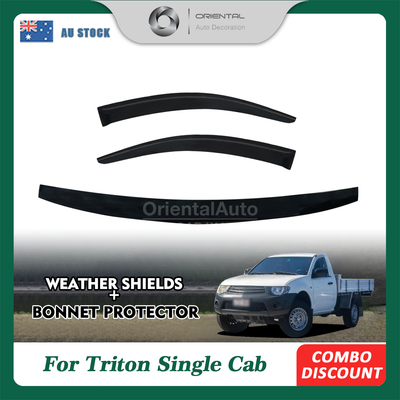 Bonnet Protector & Weathershields for Mitsubishi Triton ML MN Single Cab 2006-2015 Bonnt Guard + Weather Shields Window Visor
