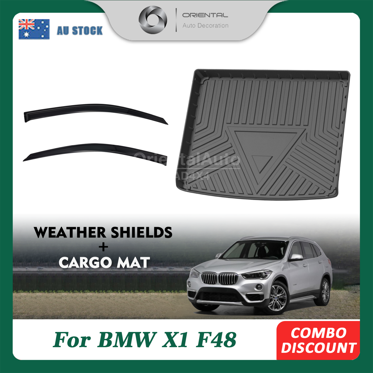 Luxury 2pcs Weathershields & 3D TPE Cargo Mat for BMW X1 F48 2015-2022 Weather Shields Window Visor Boot Mat