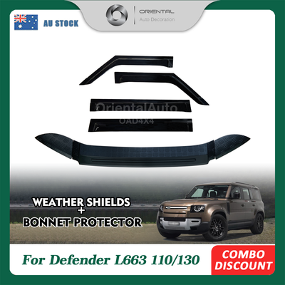 Injection Modeling Bonnet Protector & Widened Luxury Weathershield 4pcs for Land Rover Defender L663 110 / 130 2020-Onwards Weather Shields Window Visor Hood Protector Guard