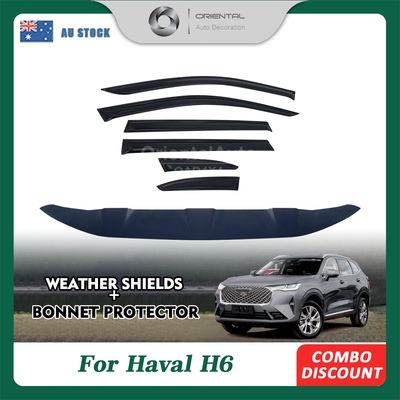 Luxury Bonnet Protector & Luxury 6pcs Weathershields for Haval B01 Series H6 2021-Onwards Weather Shields Window Visor Hood Protector Guard