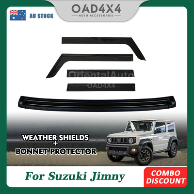 Luxury Bonnet Protector & Luxury Weathershields for Suzuki Jimny 3 Doors 2018-Onwards Hood Protector Bonnet Guard + Weather Shields Window Visors