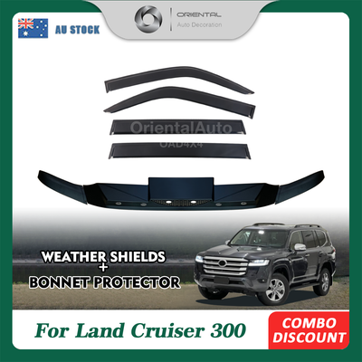 Injection Bonnet Protector & Luxury Weathershields for Toyota Land Cruiser 300 Landcruiser 300 LC300 2021-Onwards Weather Shields Window Visor Hood Protector Bonnet Guard